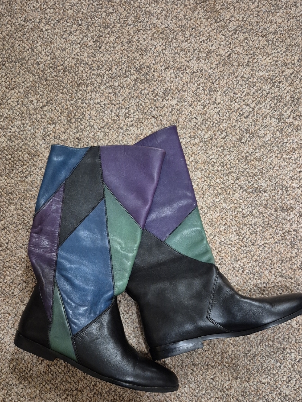 Vintage Made In Brazil Genuine Leather Patchwork Mid-Calf Boots Size 6